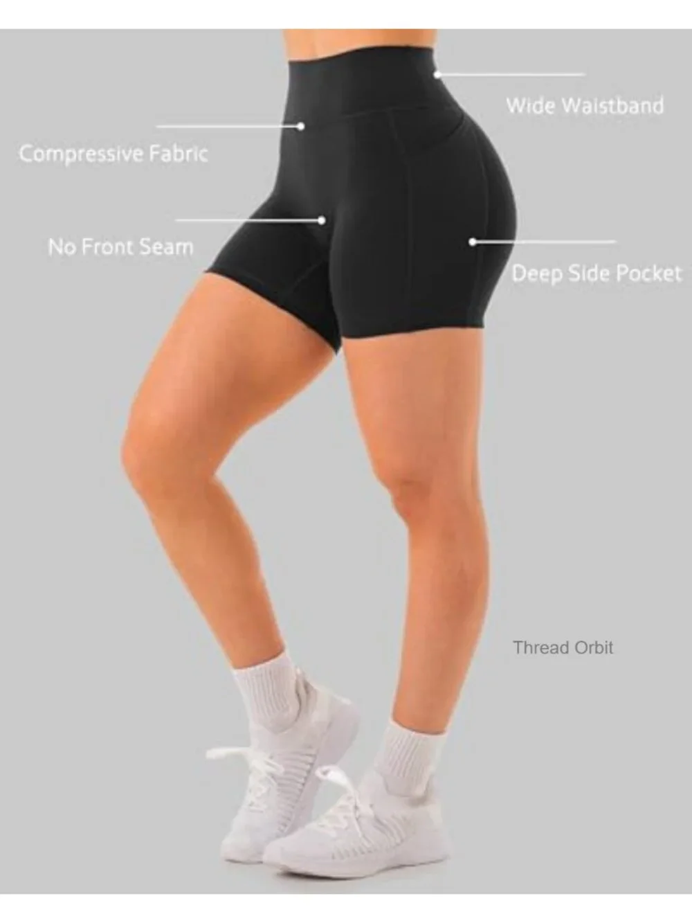 High Waisted Biker Shorts with Pockets, No Front Seam, V-Back, Workout Gym